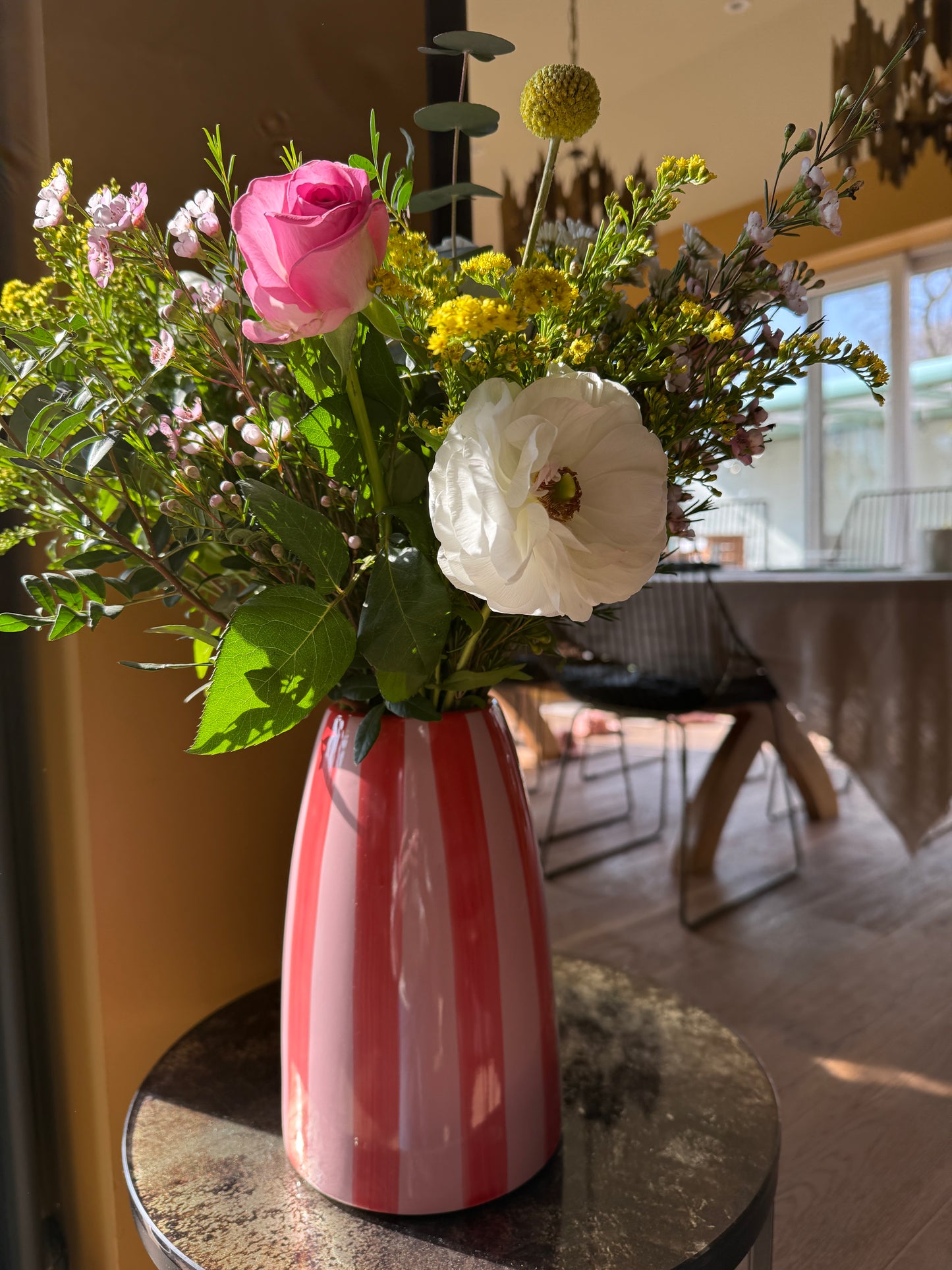 Pink stripe ceramic vase 23.5cm