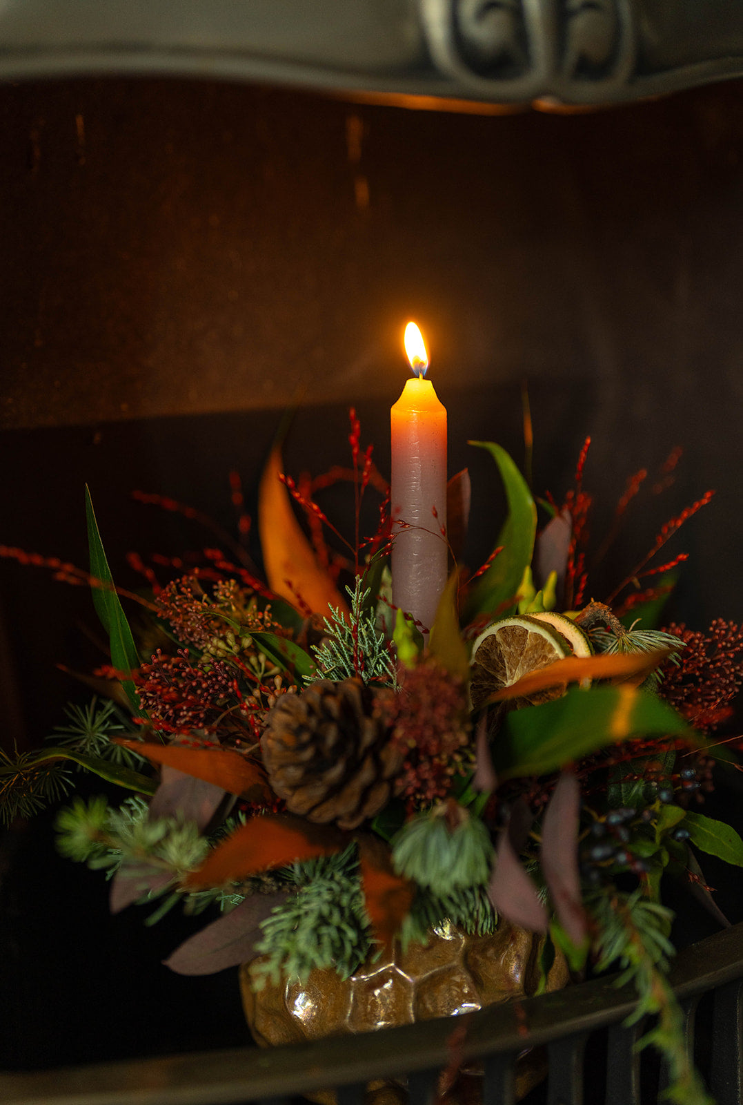 Christmas Candle Fresh Arrangement