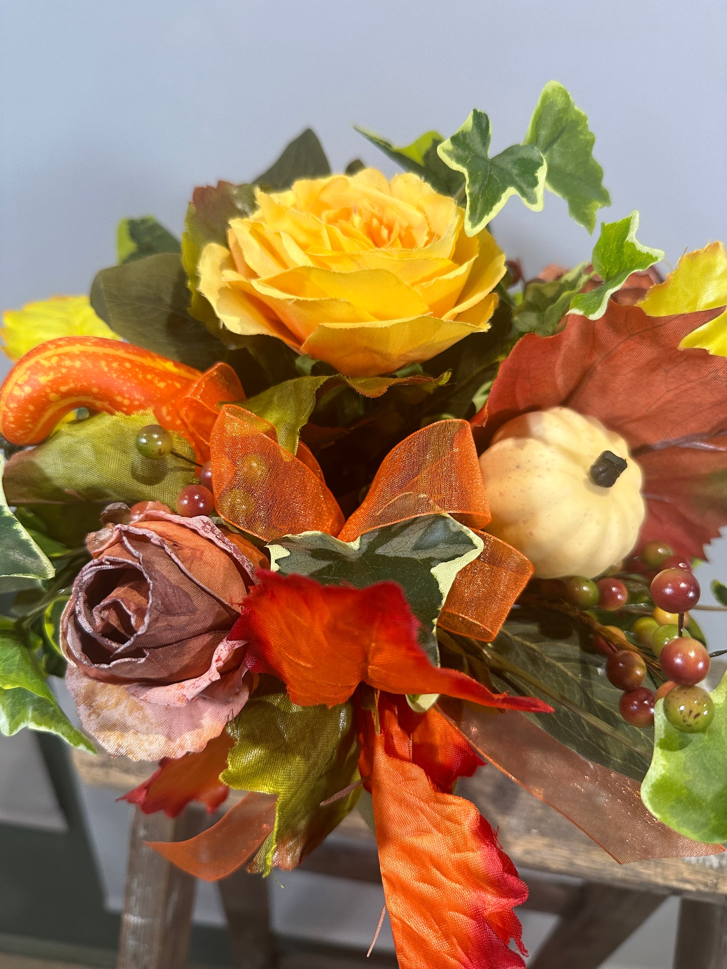 Autumnal dried everlasting arrangement in terracotta pot