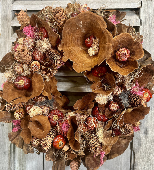 Dried Autumnal Moss and Fungi Wreath