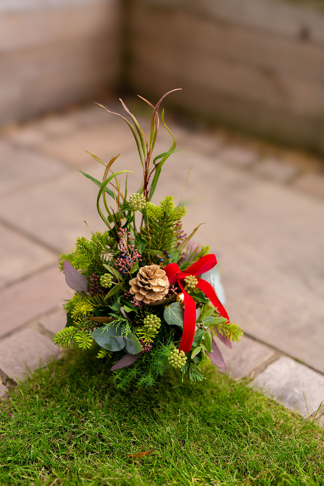 Grave Pot Fresh Christmas Arrangement