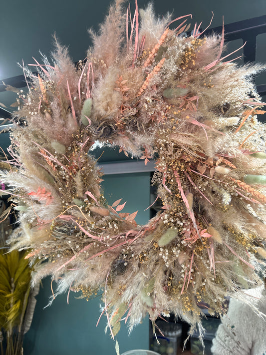 Peach and Beige Spring dried flower wreath