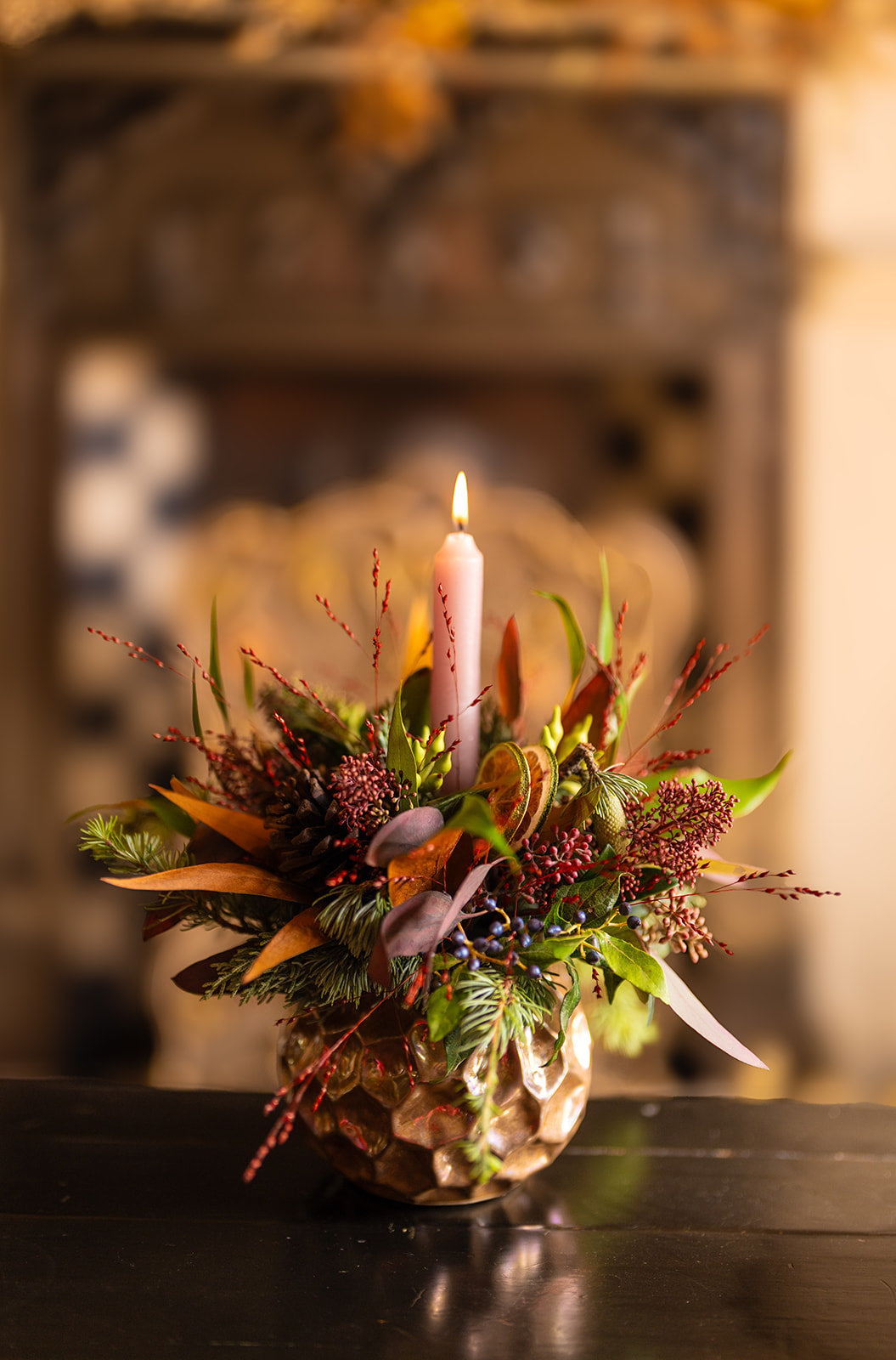 Christmas Candle Fresh Arrangement