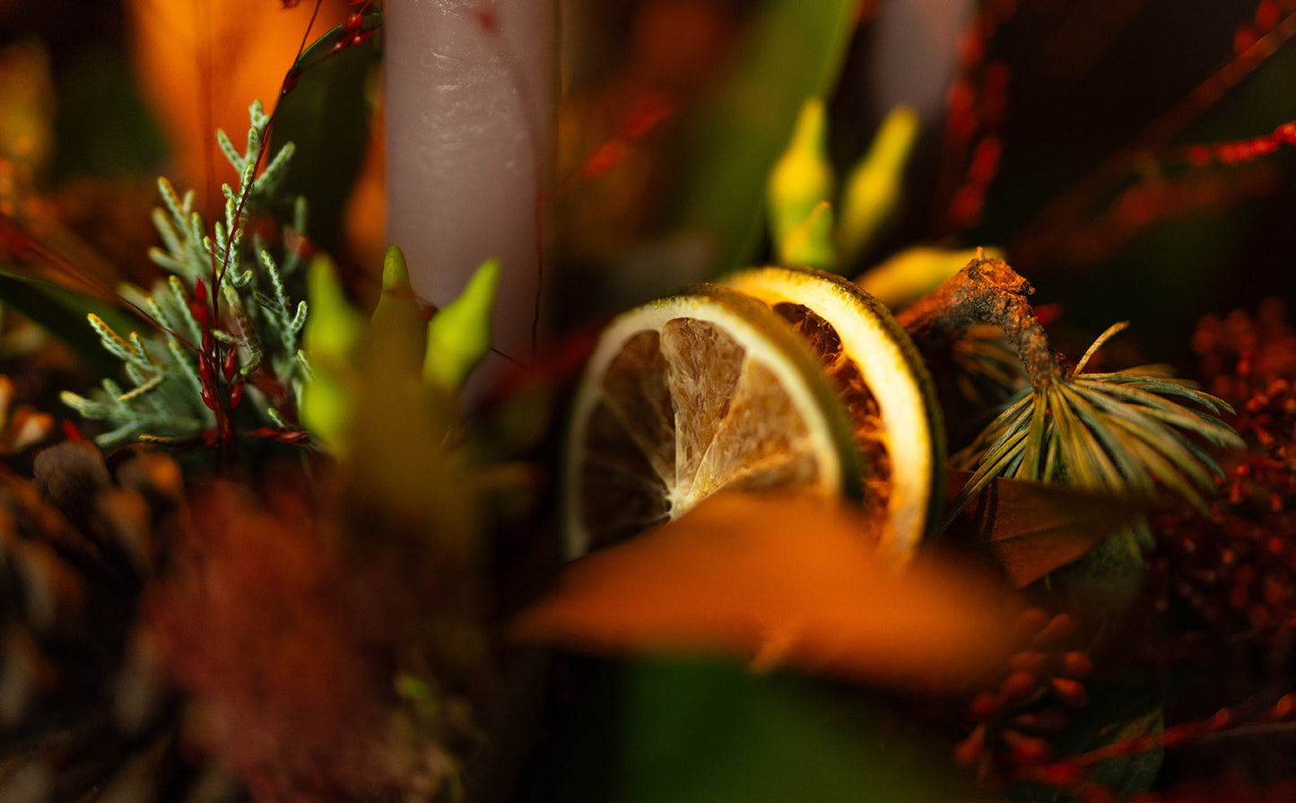 Christmas Candle Fresh Arrangement