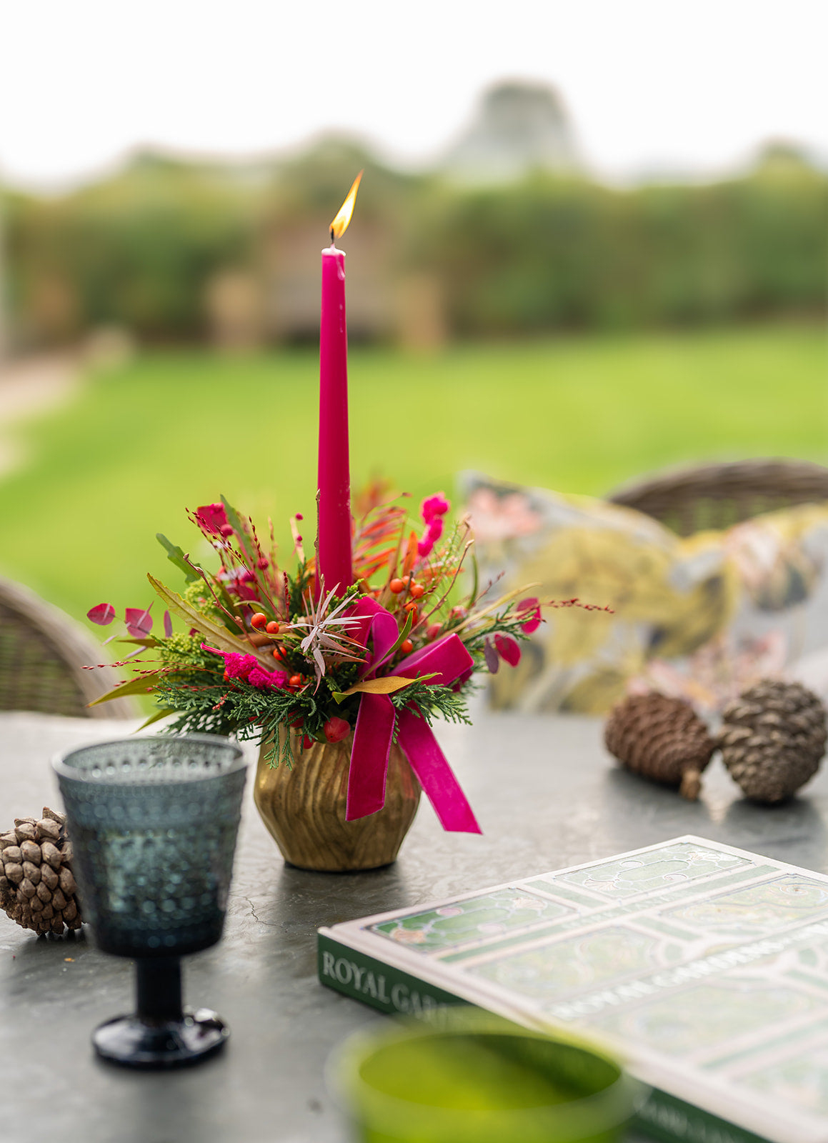 Christmas Candle Fresh Arrangement