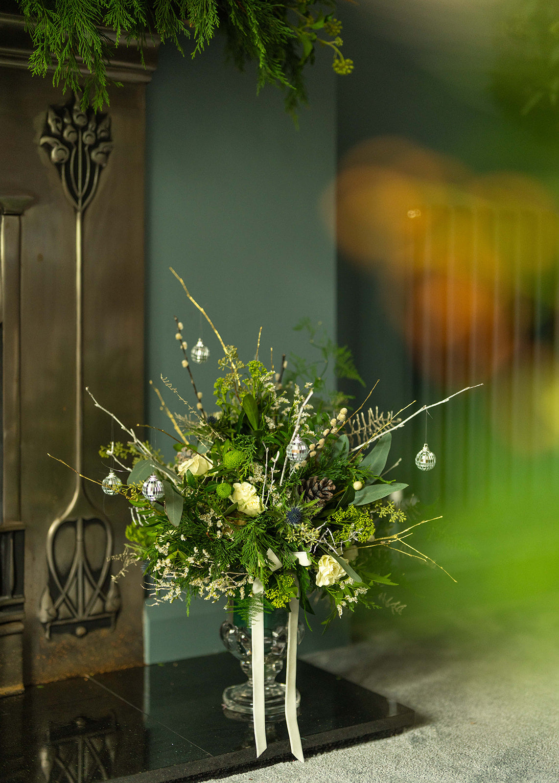 Christmas glass urn arrangement